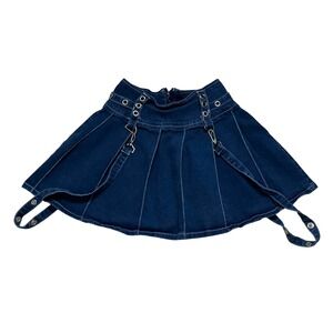 Hot Topic Bondage Dark Wash Denim Pleated Skirt with Straps XS